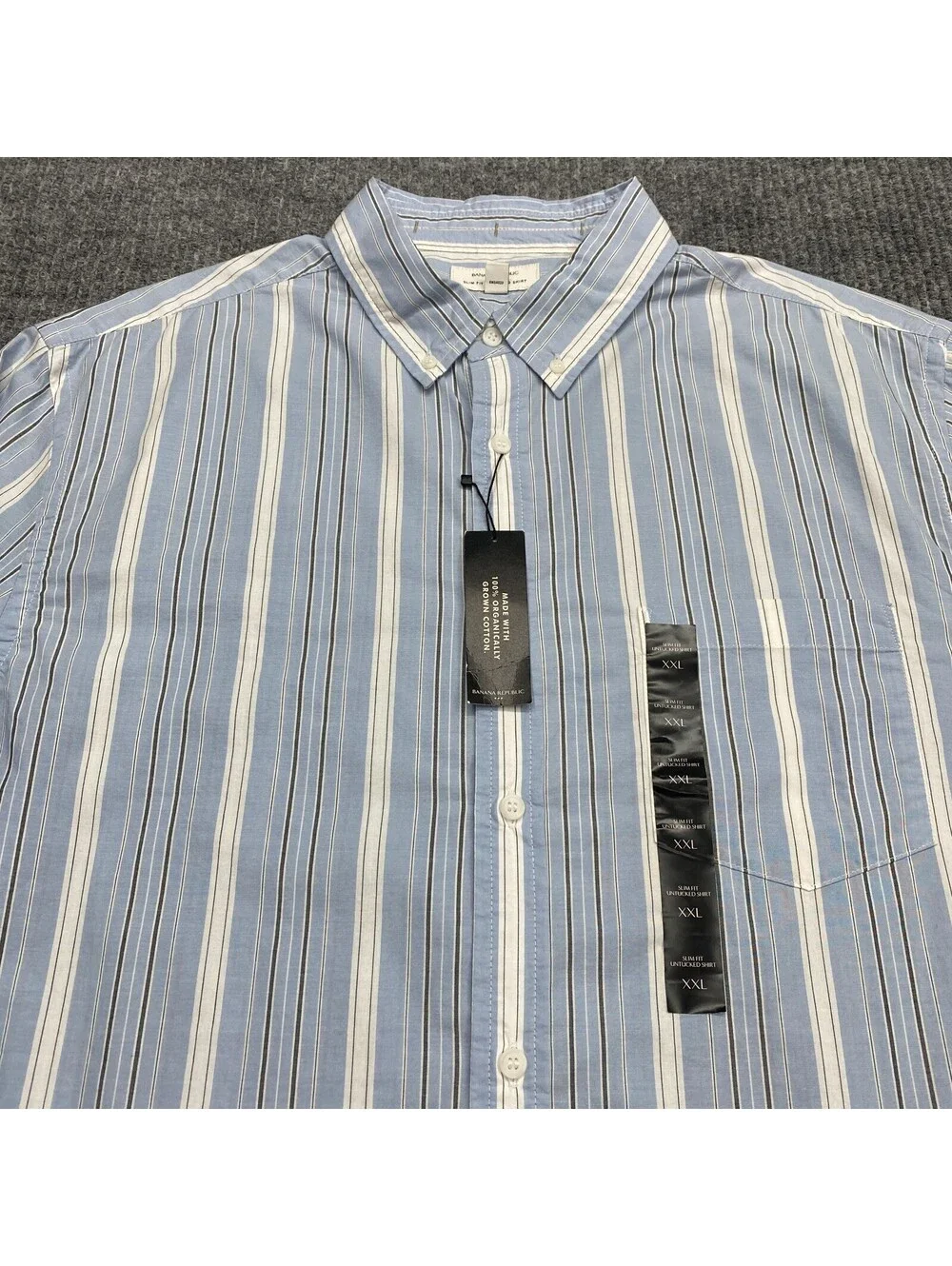 NWT Banana Republic Shirt Mens 2XL Slim Fit Untucked Blue Striped Long Sleeve